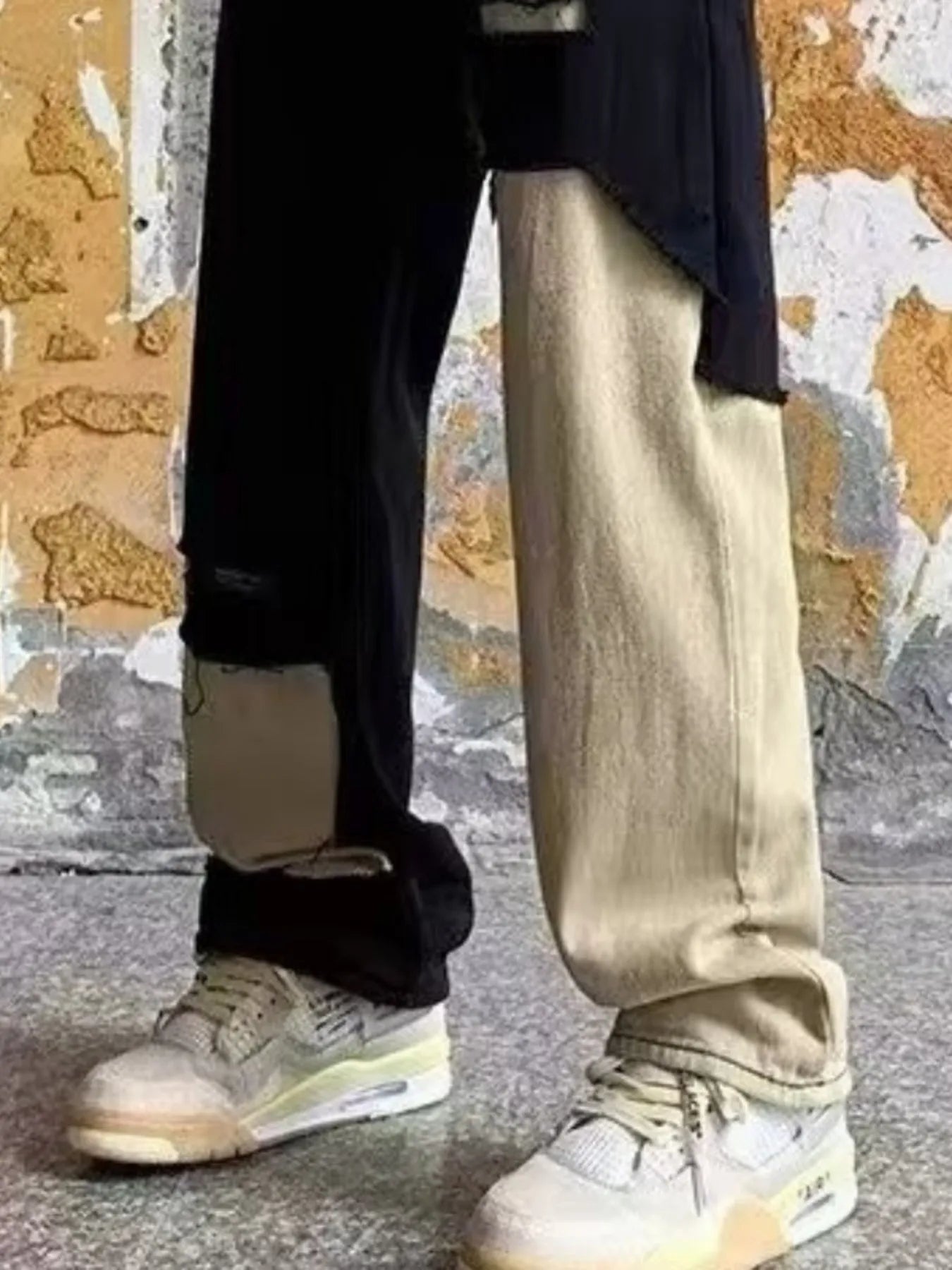 Jean homme grande taille bicolore déchiré à jambes larges   Elégance District
